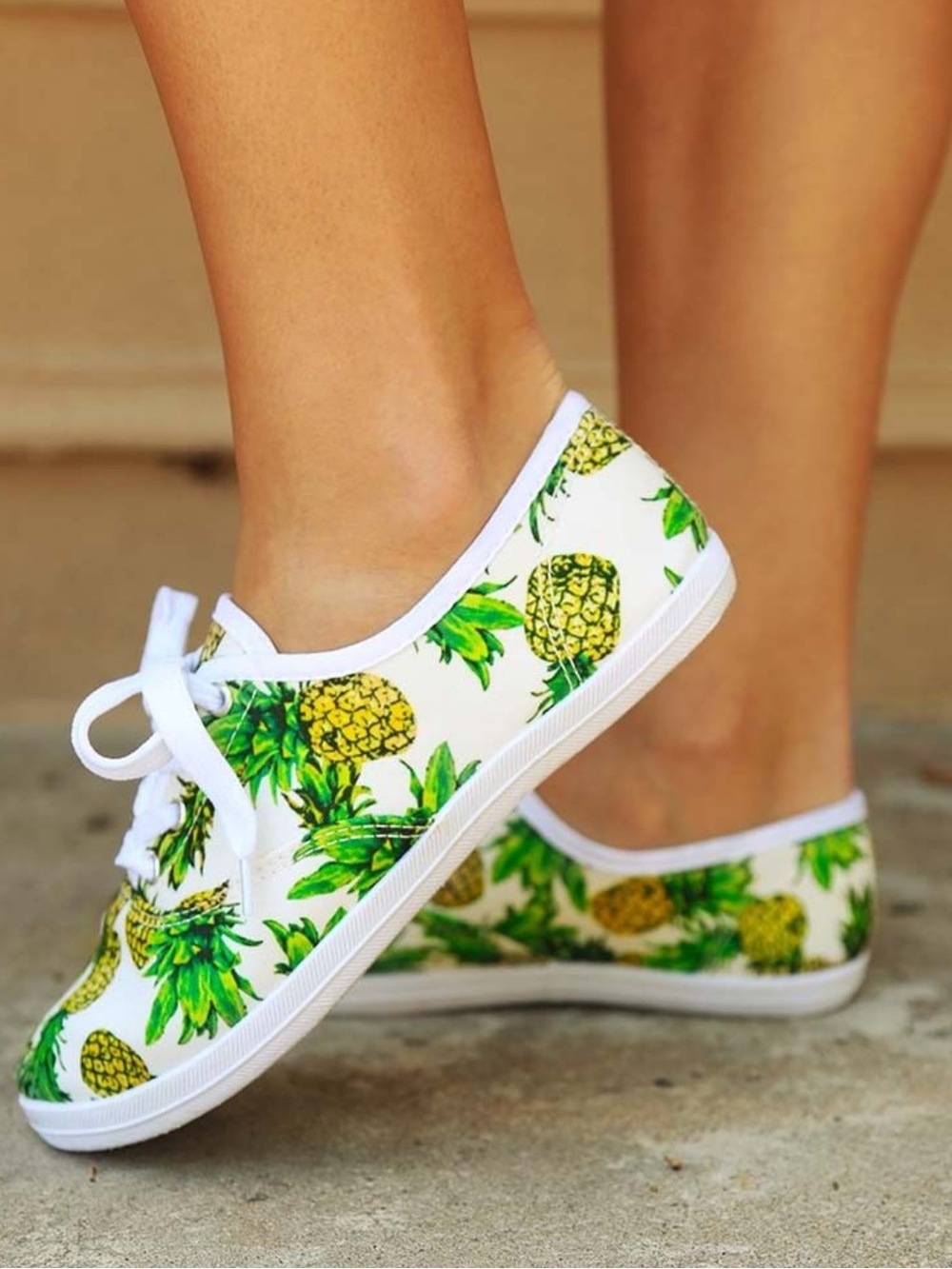 Wild Diva Lounge Women’s White Sneakers with Tropical Pineapple Print Size: 7